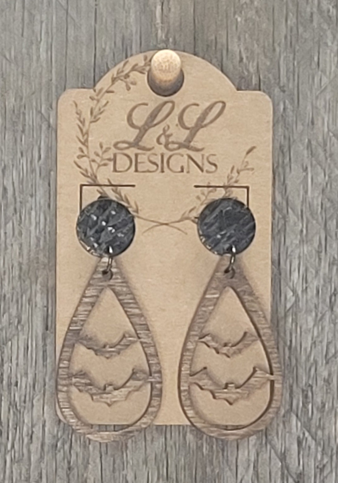 Bat Teardrop Wood Earrings