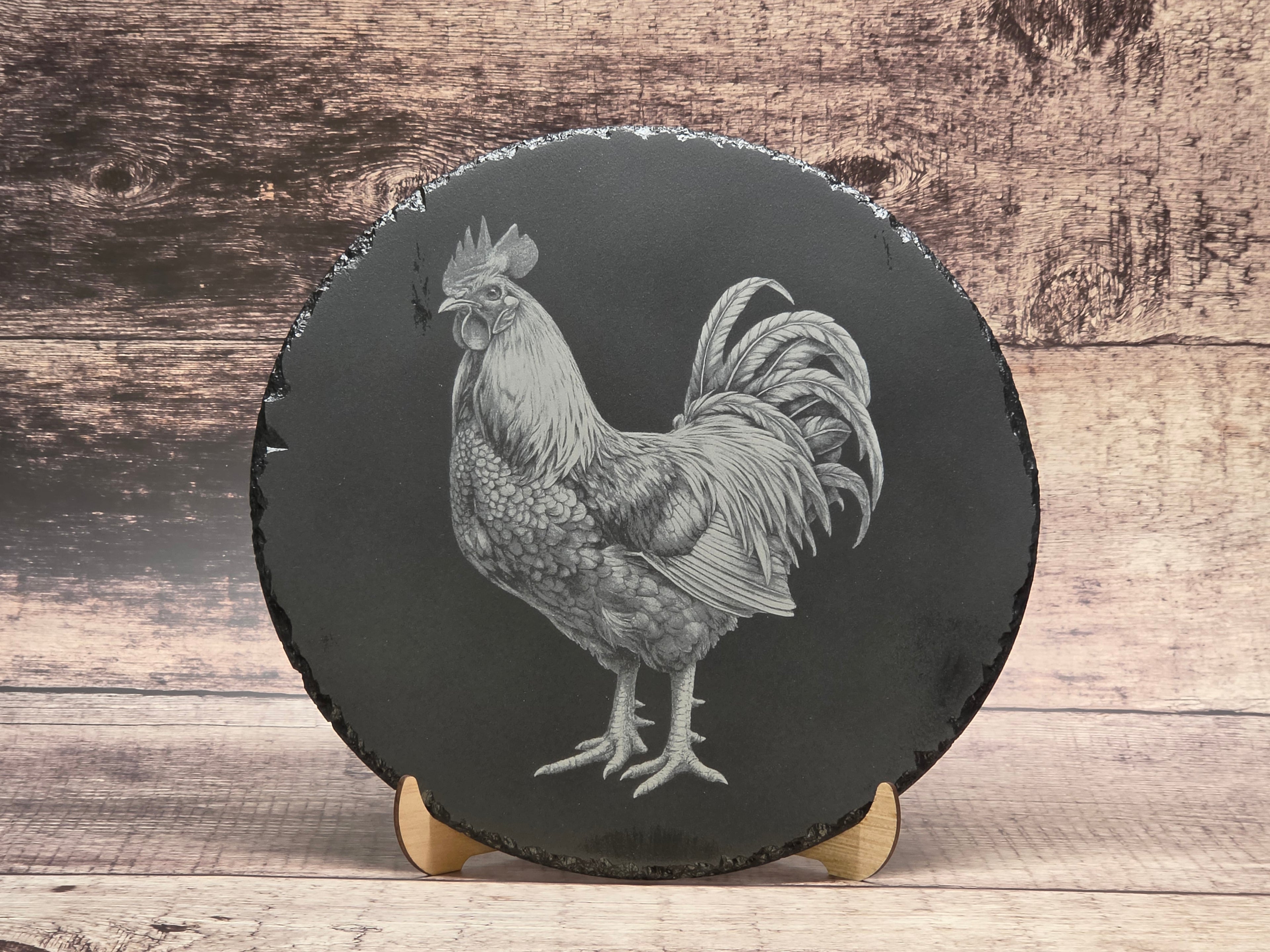 Laser Engraved Rooster on Slate