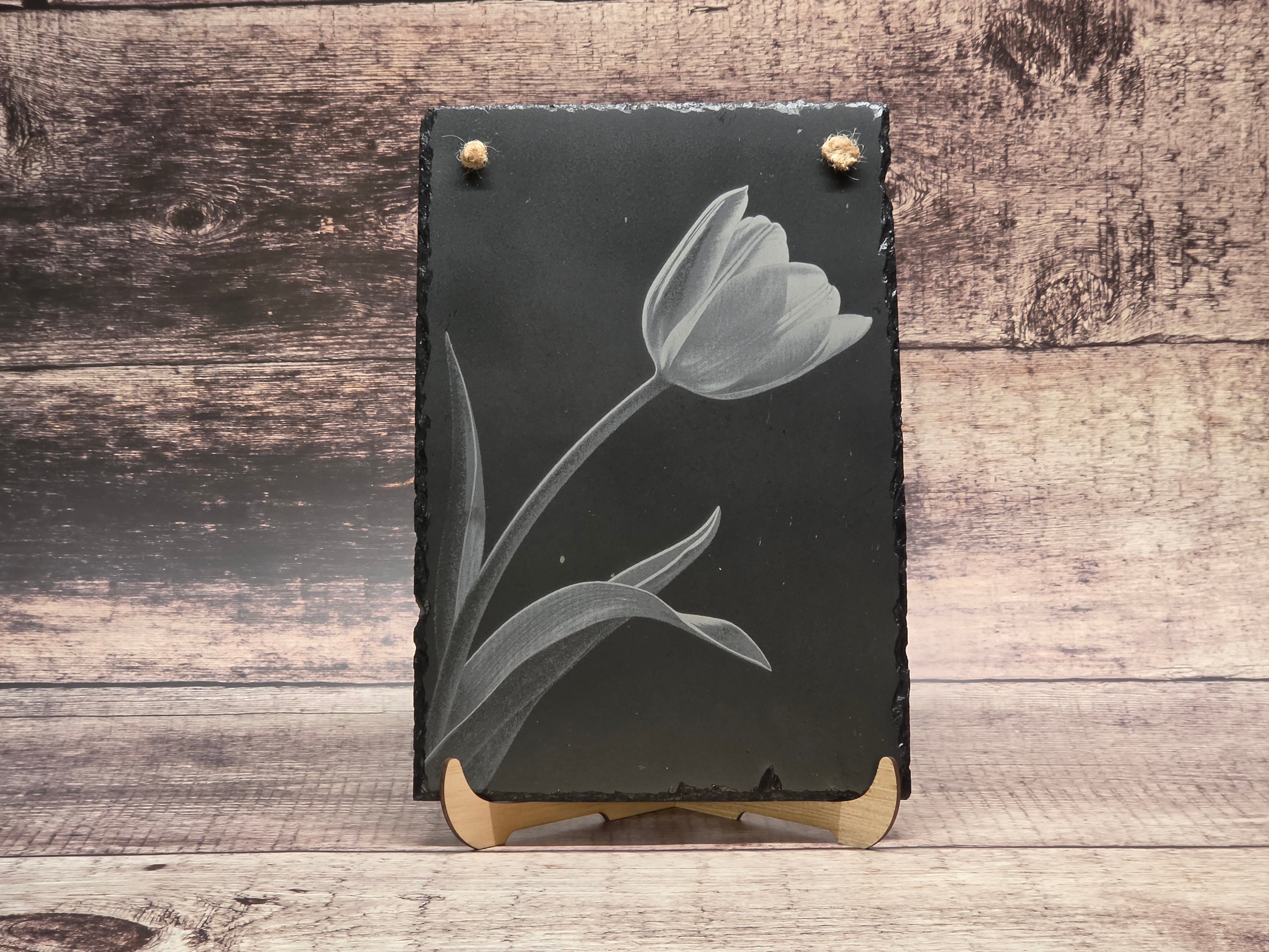 Laser Engraved Tulip on Slate
