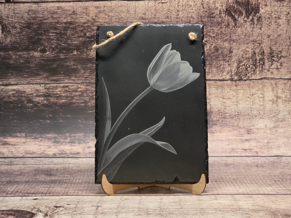 Laser Engraved Tulip on Slate