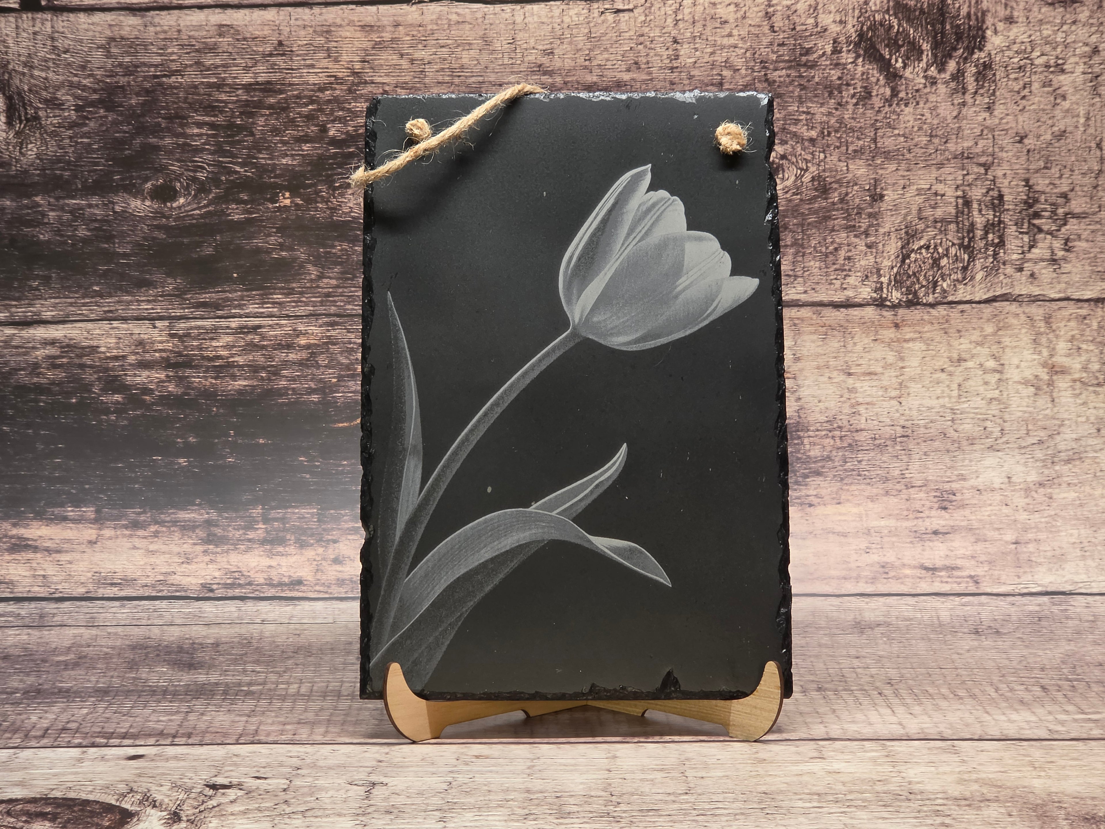 Laser Engraved Tulip on Slate