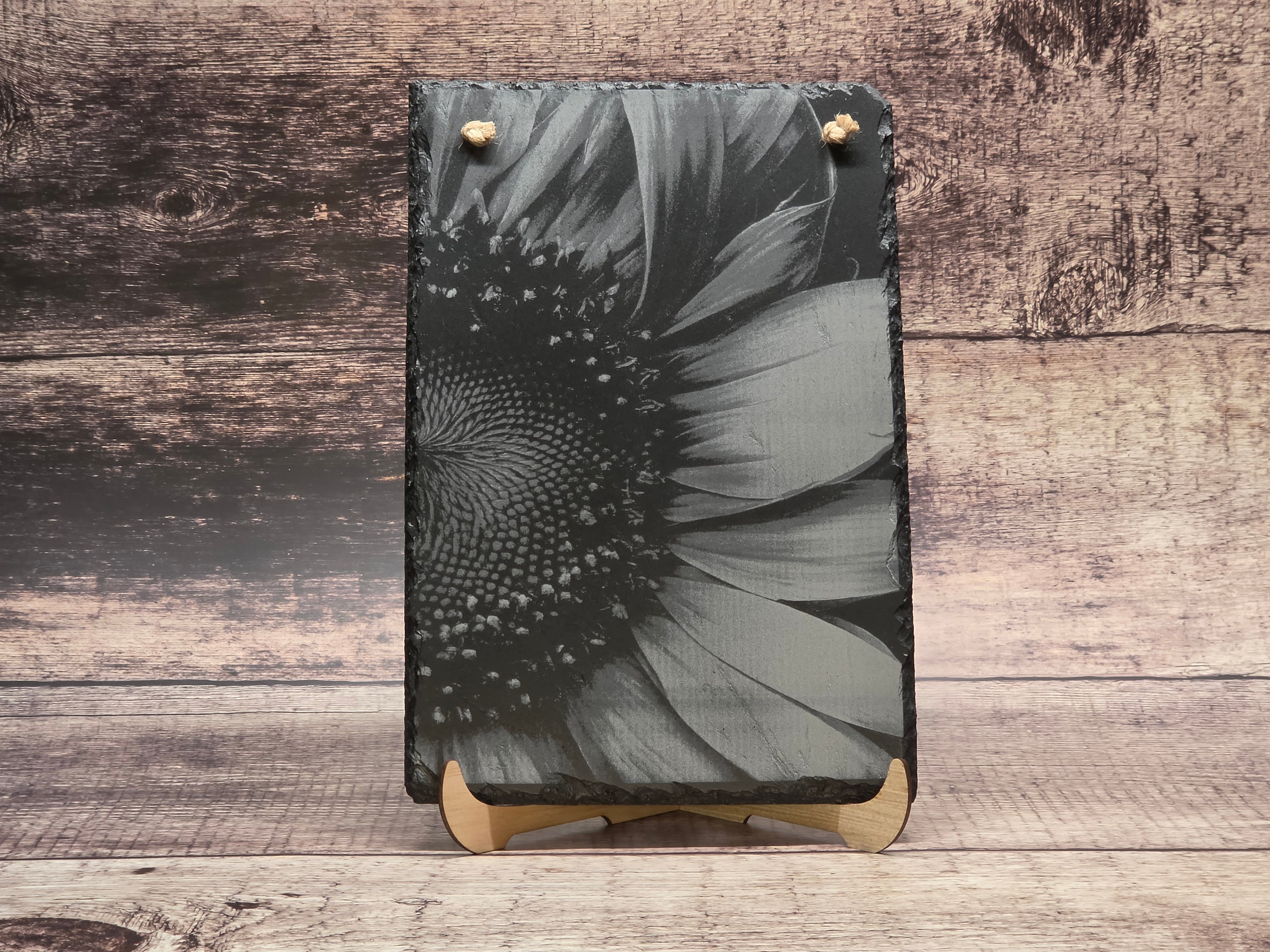 Laser Engraved Sunflower on Slate