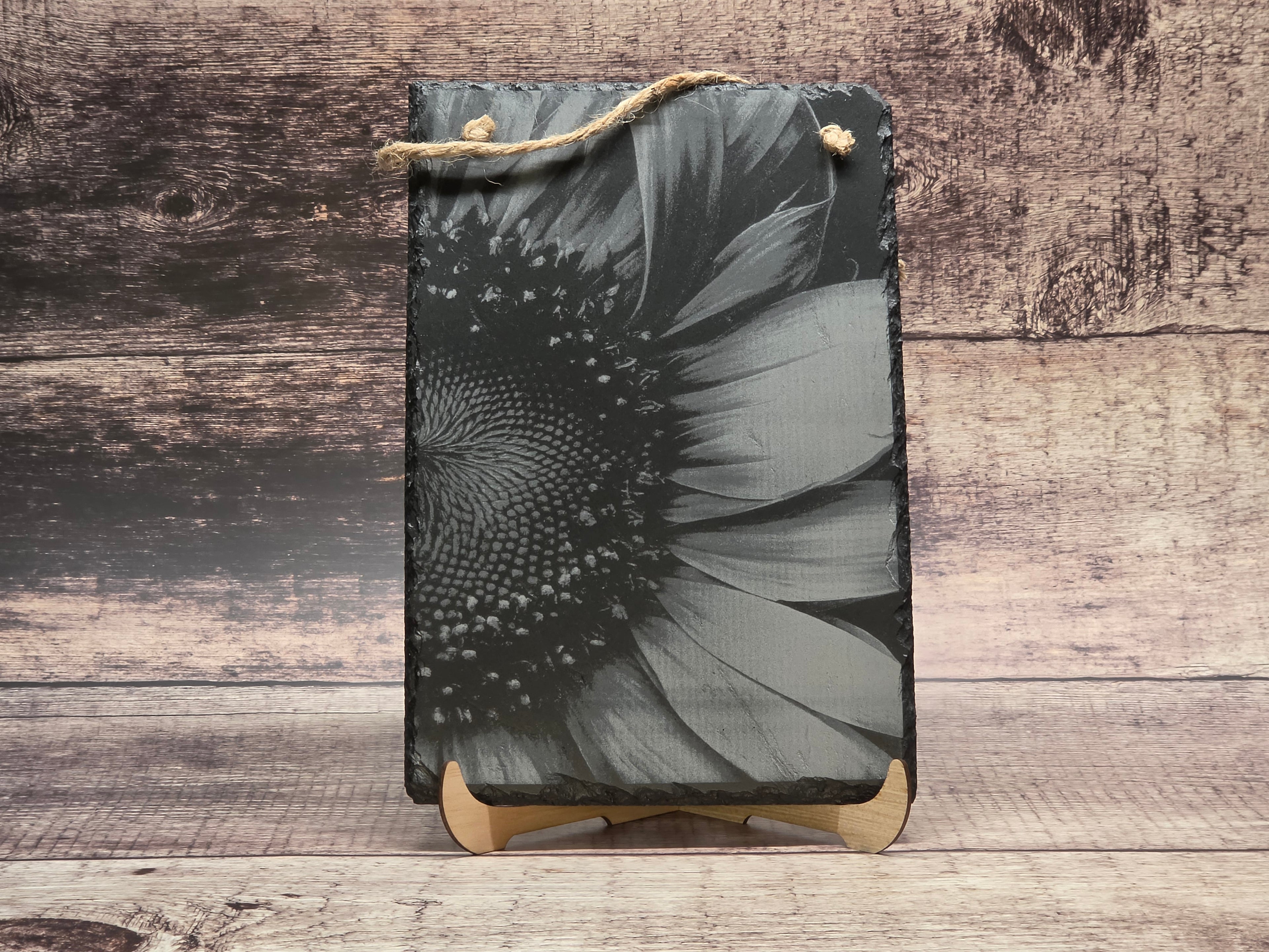 Laser Engraved Sunflower on Slate