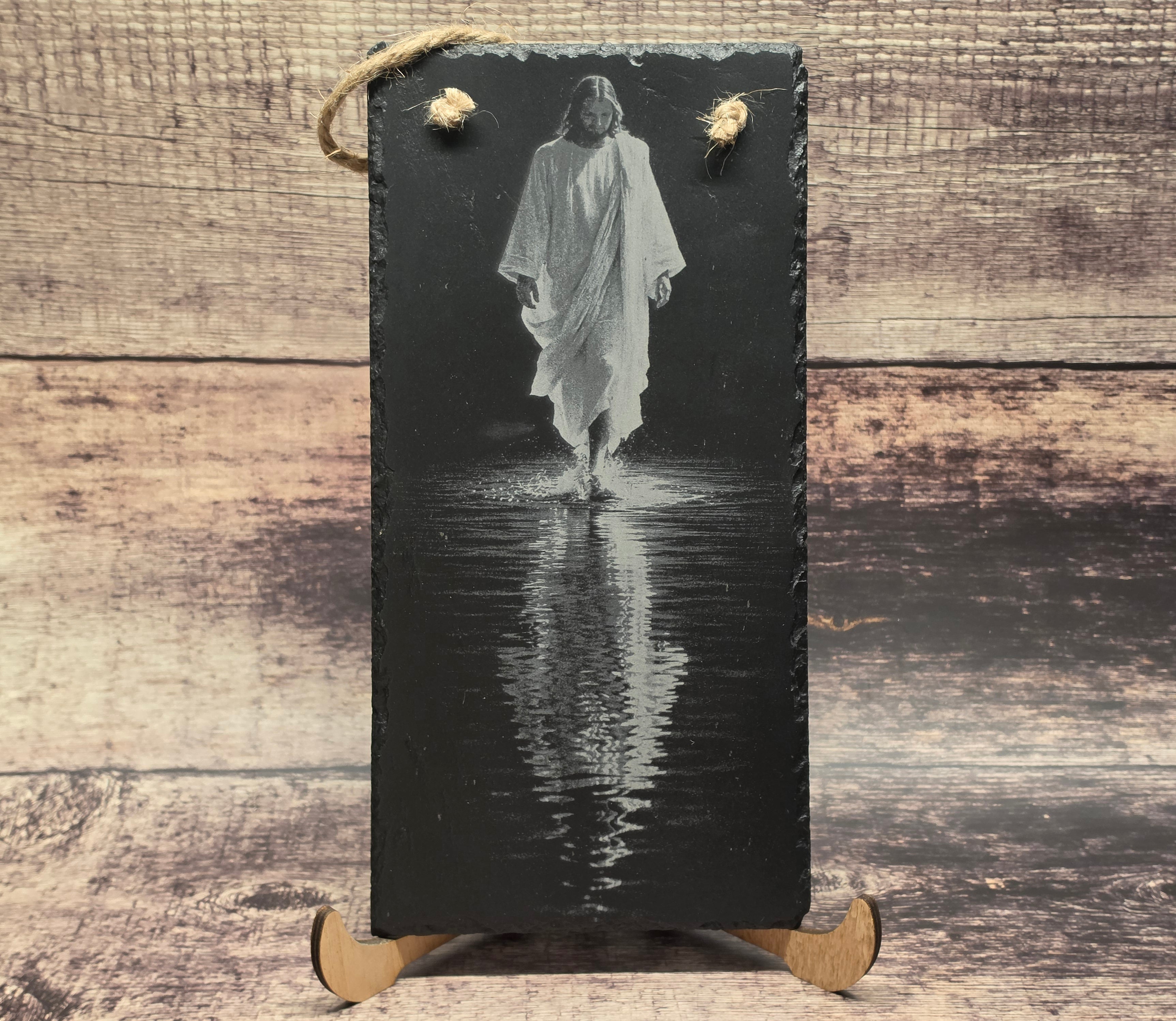 Jesus Walking on Water Portrait on Slate